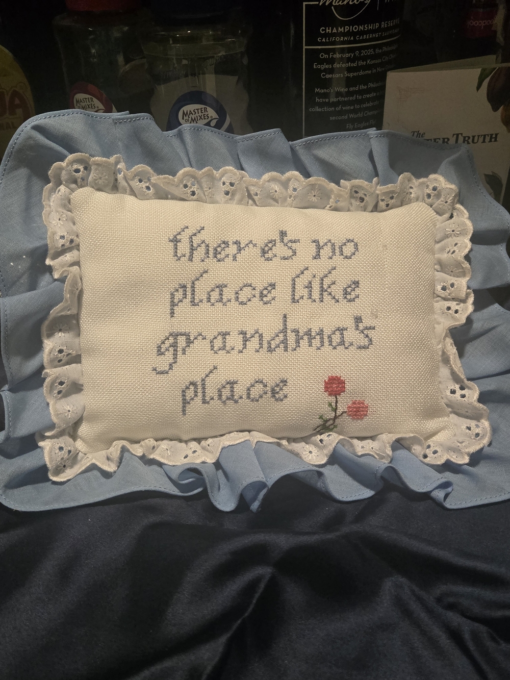 Embroidered 'There's No Place Like Grandma's Place' Decorative Pillow